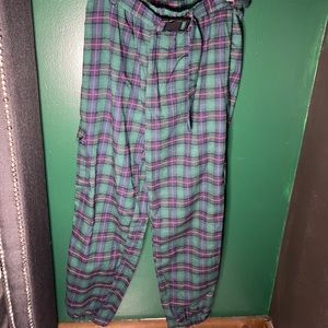 SHEIN Tartan Plaid Belted Cargo Joggers